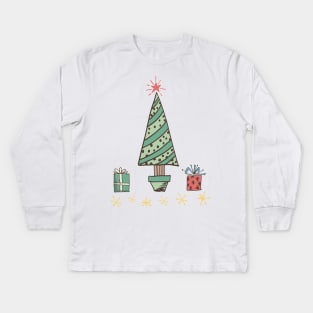 Retro Christmas Gift Tree Kids Long Sleeve T-Shirt